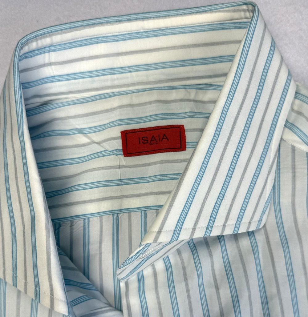 Isaia Napoli Men's Striped Dress Shirt 100% Cotton Spread Collar Italy 16.5 42
